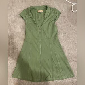 Urban Outfitters Green Mini Dress with Silver Zipper Down Front